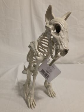 Skeleton Dog Decor Gray 12" Halloween Creepy DOG NWT Mouth Moves